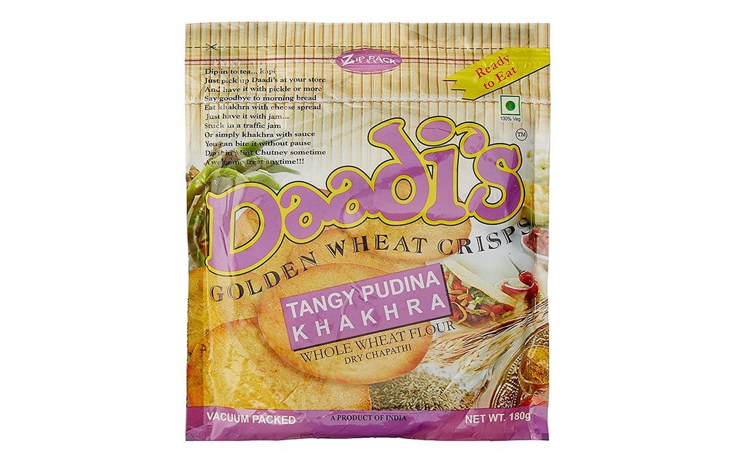 Daadi's Golden Wheat Crisps Tangy Pudian Khakhra   Pack  180 grams